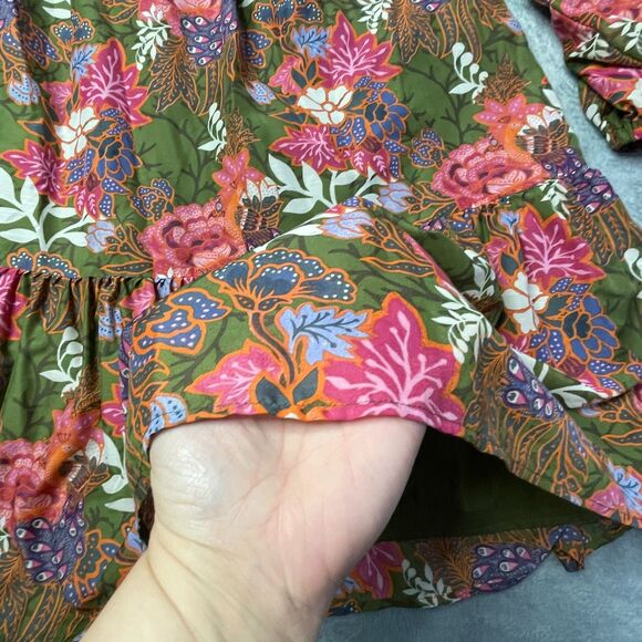 J. Marie Smocked Neck Olive Floral Boho Dress Size M - Picture 12 of 14